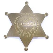 ANTIQUE WELLS FARGO & CO EXPRESS GUARD BADGE BRASS RARE STAR OLD WEST SECURITY picture