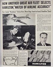 1937 Hamilton Watch United Airlines Airplane Print Ad Man Cave Poster Art 30's picture