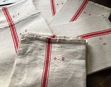 One Antique Vintage French Rustic Red Stripe  Kitchen Dish Torchon Towel  GP picture