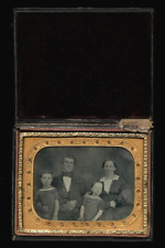 1850s 1/4 Daguerreotype of Family in Nice Banded Leather Book Style Case picture