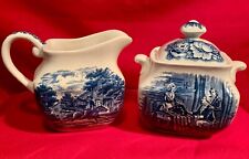 Liberty Blue,Creamer,Covered Sugar Bowl,Staffordshire,Ironstone,England picture