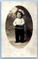 Undivided Back RPPC Postcard~ Adorable Young Boy In A Unique Hat picture