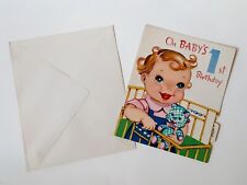 Vintage Baby's First Birthday Greeting Card Moving Head Bobs UN SIGNED picture