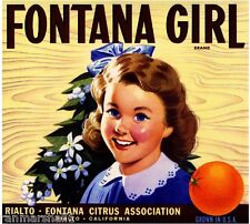 Rialto San Bernardino County Fontana Girl Orange Citrus Fruit Crate Label Print picture