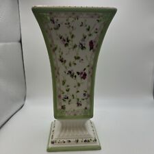 Laura Ashley Pedestal Tower Vase FTD Square Ceramic Floral French Country VTG picture