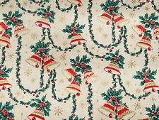 VTG CHRISTMAS WRAPPING PAPER GIFT WRAP HOLLY GARLAND & BELLS GOLD SNOWFLAKES picture