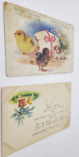 2 Antique Posted Easter Postcards - Chicks Puppy USA England picture