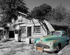 VINTAGE Rusted BUICK & Abandoned GAS STATION Photo  (213-q) picture