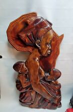 LRG Hand carved Wood Nubian Wall statue relief Proud Woman & Child African  picture