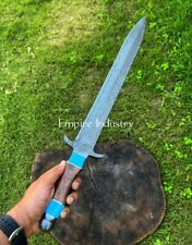30 Inch Handmade Damascus Steel Sword Battle Ready With Sheath Viking Sword picture