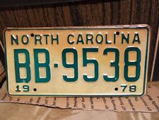 1978 NORTH CAROLINA NC LICENSE PLATE TAG #BB-9538 ORIGINAL STAMPED RARE picture