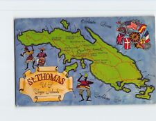 Postcard Map Of St. Thomas US Virgin Islands USA picture