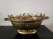 VINTAGE Solid Brass Ornate Scalloped Edged Footed Bowl  picture