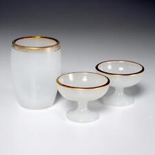 3 pc Antique White Opaline Hand Blown Glass Vanity Accessory Trinket Dish Set picture