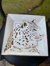 Authentic Cartier Vintage Panther Limoges Porcelain Trinket Tray White Gold picture