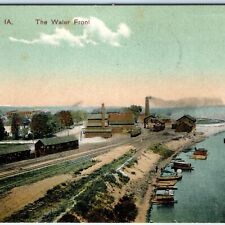 c1910s Clinton, IA Water Front Railway Downtown Birds Eye Postcard Boats Old A90 picture
