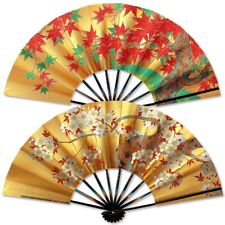 Kyoto Itotsune Gold Sensu Japanese Folding Fan Reversible Sakura Japanese Maple picture