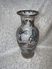 Vintage Large Porcelain Vase Hand Painted Butterfly Gold Details Pottery-PRETTY picture