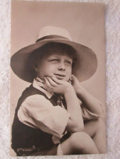 Antique Young Boy With Straw Hat Real Photo Postcard picture