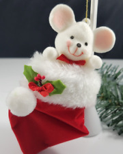 Vintage Flocked AVON Mouse Santa Hat  Christmas Ornament ADORABLE Not Perfect picture