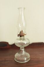 Vintage Antique Large Clear Glass Oil Lamp Pedestal Base, Burner & Chimney 18.75 picture