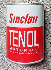 VTG FULL SINCLAIR SUPER TENOL 10W-30 MOTOR OIL Old 1 qt. Cardboard Can GREEN TOP picture