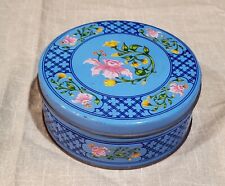 VINTAGE VALLEYBROOK FARMS Mambos Metal Tin Blue Floral 6.5 inches picture