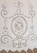 Antique Vintage Embroidered Eyelet Cutwork Floral Face Curtain Textile Fabric  picture