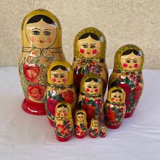 VTG 10 Pc Wood Russian Matryoshka Nesting Dolls 10” Made in USSR (pre-1991) picture