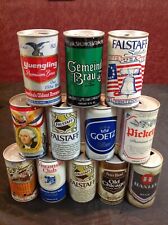 Lot of 12 vintage steel pull tab empty beer can collection picture