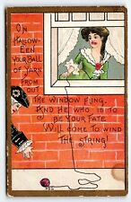 Halloween Postcard Victorian Lady At Window L & E 2262 HBG Original Antique picture