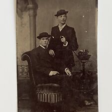Antique Tintype Photograph Handsome Young Men Affectionate Rascal Smoking Cigar picture