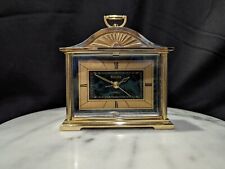 Vintage Bulova Travel Mantle Alarm Clock Gold Emerald Green. picture