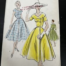 Vintage 1950s Vogue 8836 Shaped Collar Full Skirt Dress Sewing Pattern 14 XS CUT picture