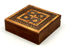 Square Hand Carved Wooden Trinket Box Hinged Lid from Poland picture