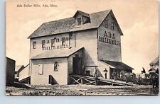 Postcard Minnesota Ada Roller Mills Railroad Horse Drawn RPO Light CREASE picture