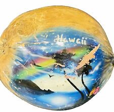 Vintage Hand Painted Ocean Beach Sunset Palm Tree  Coconut Shell Aloha picture