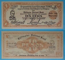 1944 Philippines ~ Iloilo 10 Pesos ~AU+ ~ Quezon ~ WWII Emergency ~ ILO-238 /967 picture