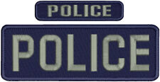 POLICE embroidery patches 3x9 and 1x5 inches hook on back GRAY ON NAVY BLUE picture