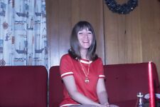 1972 Young Woman Smiling on Couch #3 Vintage 35mm Slide picture