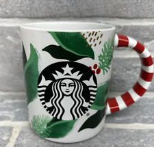 2019 Starbucks Christmas Holiday Holly Candy Cane Striped Handle Coffee Mug 12oz picture