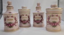 Vintage Apothecary Vanity Jar Set Lavender Pink Handpainted Floral Gold Trim picture