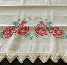 pair of Vintage Embroidered & Crochet PILLOW CASES.  Pre owned * Lovely Details picture