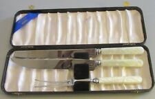vintage Viners of Sheffield Carving Set 3P Faux Pearl Handles Knife Fork in box picture