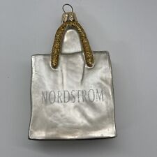 Nordstrom At Home White & Gold Shopping Bag Blown Glass Ornament picture