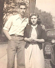 6B Photograph Cute Couple Handsome Man Pretty Woman Holding Hands 1940s Old Cars picture