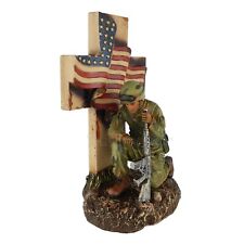 USA Flag Wall Cross Military Kneeling Soldier Rustic Weathered Finish Patriotic picture