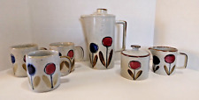 Vintage Speckled Stoneware Hand Painted Tea Pot Mugs Sugar Creamer Set Japan picture