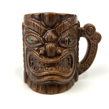 Hawaiian Tiki Mug Creamer Quon-Quon Japan Brown Ceramic Green Gem Eyes Handle  picture