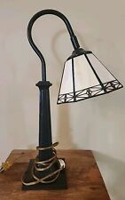TIFFANY STYLE  GOOSENECK SWIVEL LAMP  STAINED GLASS MSSION SHADE COLLECTABLE  picture